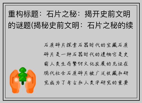 重构标题：石片之秘：揭开史前文明的谜题(揭秘史前文明：石片之秘的续写)